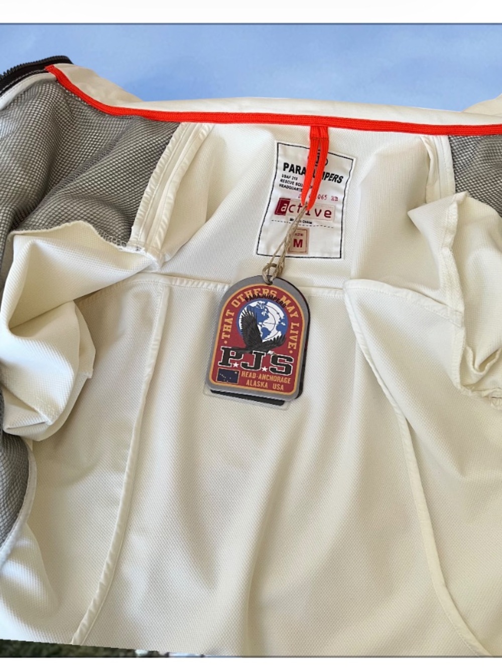 Parajumpers Cream Jacket with Red Logo Detail
